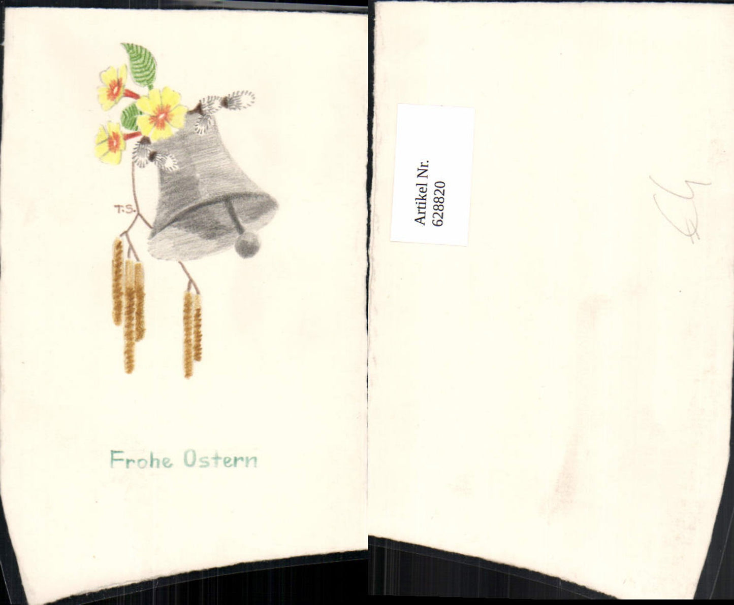 628820, Foldable Hand-Painted Postcard TS Bell Flower Primroses Pussy Willow Easter Blank