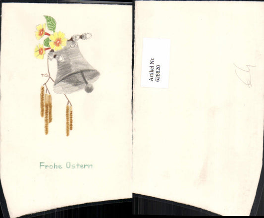 628820, Foldable Hand-Painted Postcard TS Bell Flower Primroses Pussy Willow Easter Blank