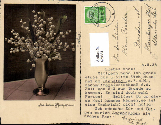 628831,Pfingsten Vase m. Blumen Maiglöckchen