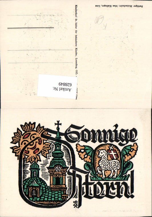 628849,Künstler Ak Farbiger Holzschnitt Max Kislinger Spruch Sonnige Ostern Kirche