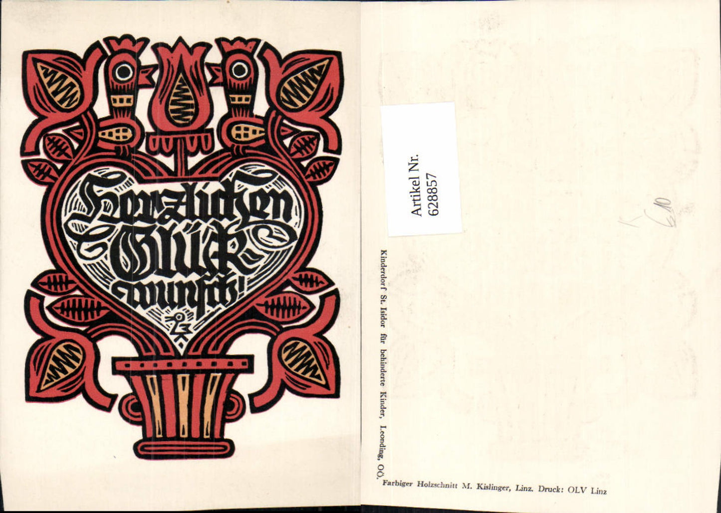 628857, Artist Ak, Colored woodcut M. Kislinger, Saying: Congratulations