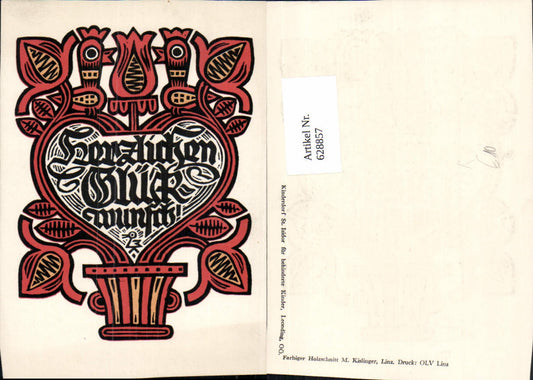 628857, Artist Ak, Colored woodcut M. Kislinger, Saying: Congratulations
