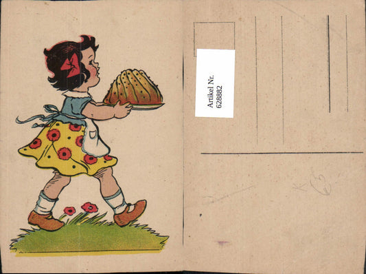 628882, Artist Ak Girl with Cake Guglhupf Flowers