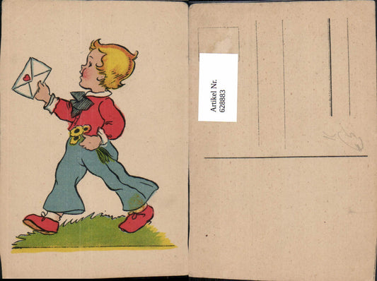 628883, Artist Ak Bub Boy with envelope Letter Envelope Flowers