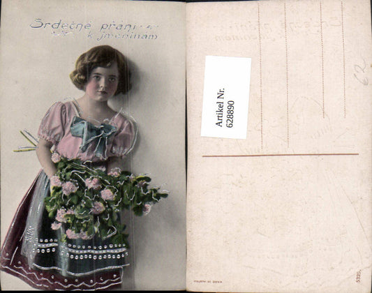 628890, Girl with bouquet of flowers, silver decoration, Srdecne prani k jmeninam