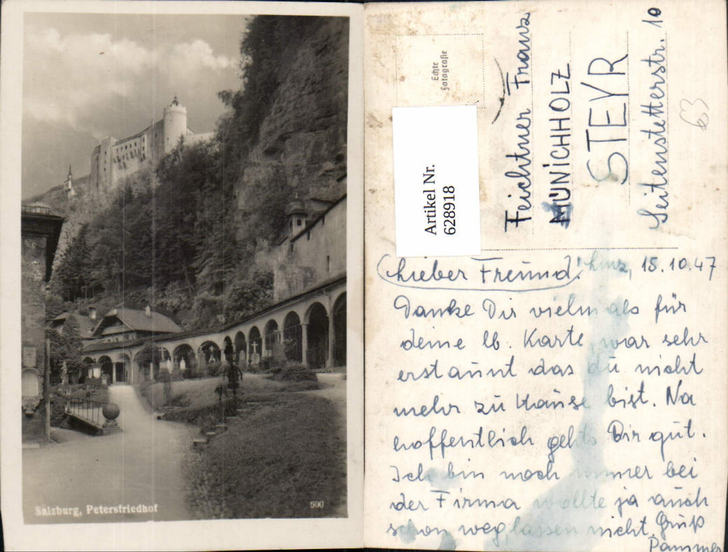 628918, Photo Ak Salzburg Petersfriedhof Festung Hohensalzburg Cemetery