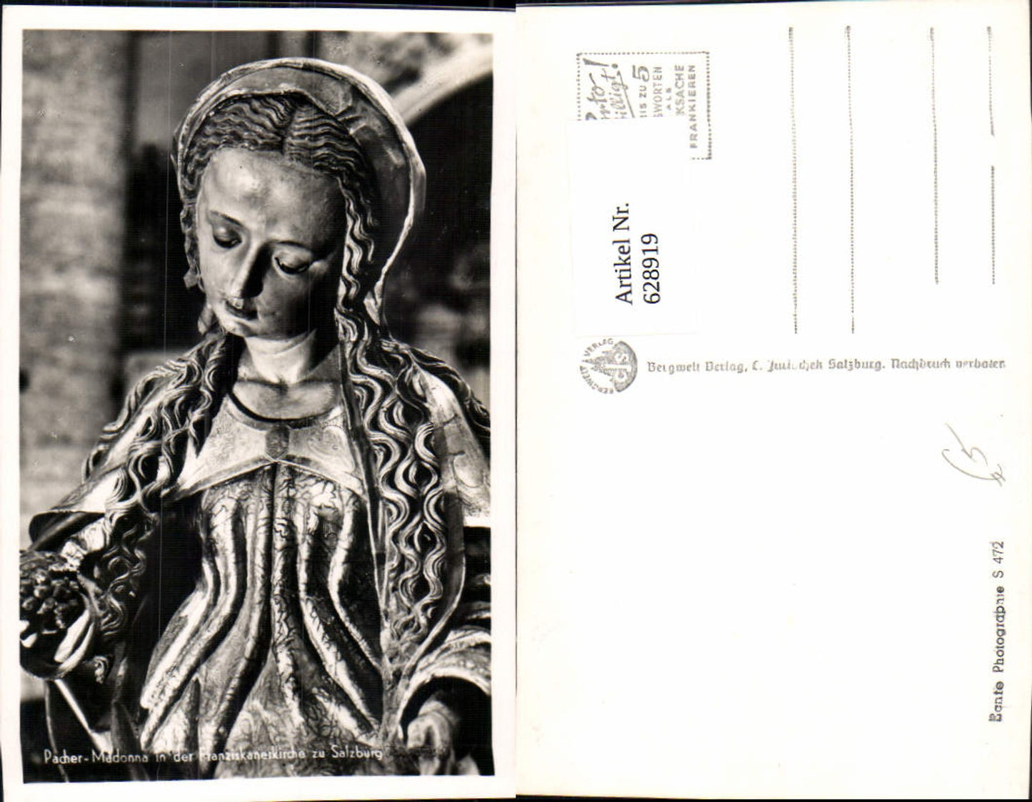 628919, Photo Ak Salzburg Franciscan Church Pacher Madonna Detail view