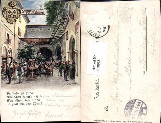 628963, Artist Ak F. Kulstrunk Salzburg Peterskeller Fountain Saying Text