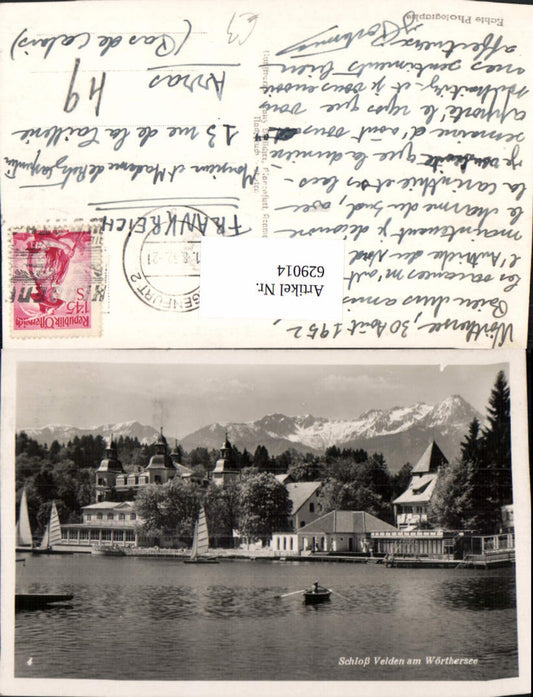 629014,Foto Ak Velden am Wörthersee Ansicht Schloss Schlosshotel Ruderboot Boot