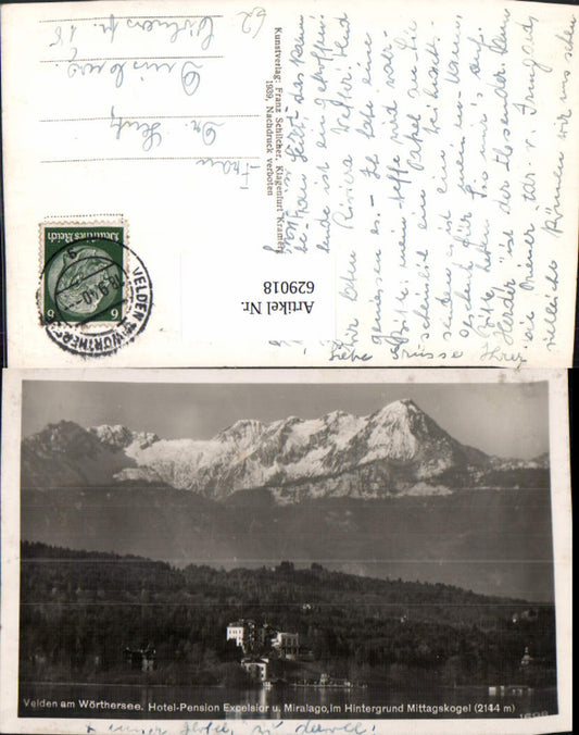 629018,Foto Ak Velden am Wörthersee Hotel Pension Excelsior u. Miralago m. Mittagskogel
