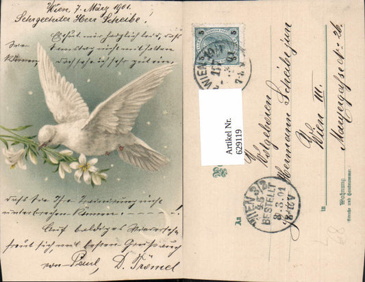 629119, great lithograph of a dove with blossom, flower, lily