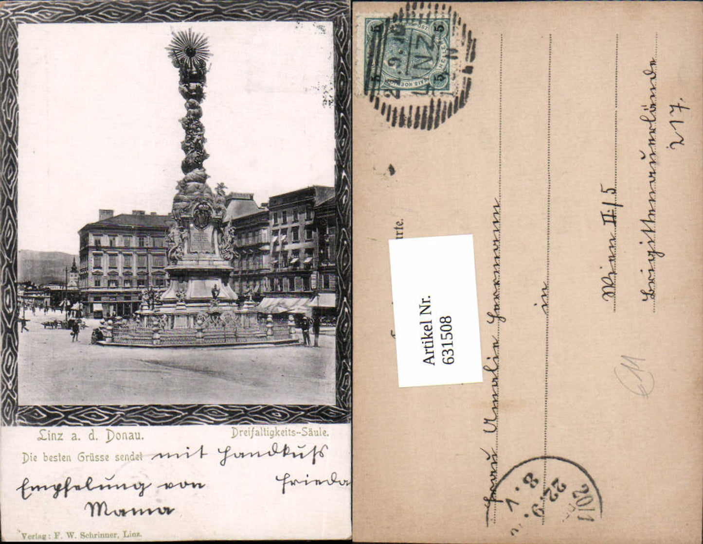 631508,Linz an der Donau Dreifaltigkeits Säule Hauptplatz pub Schrinner