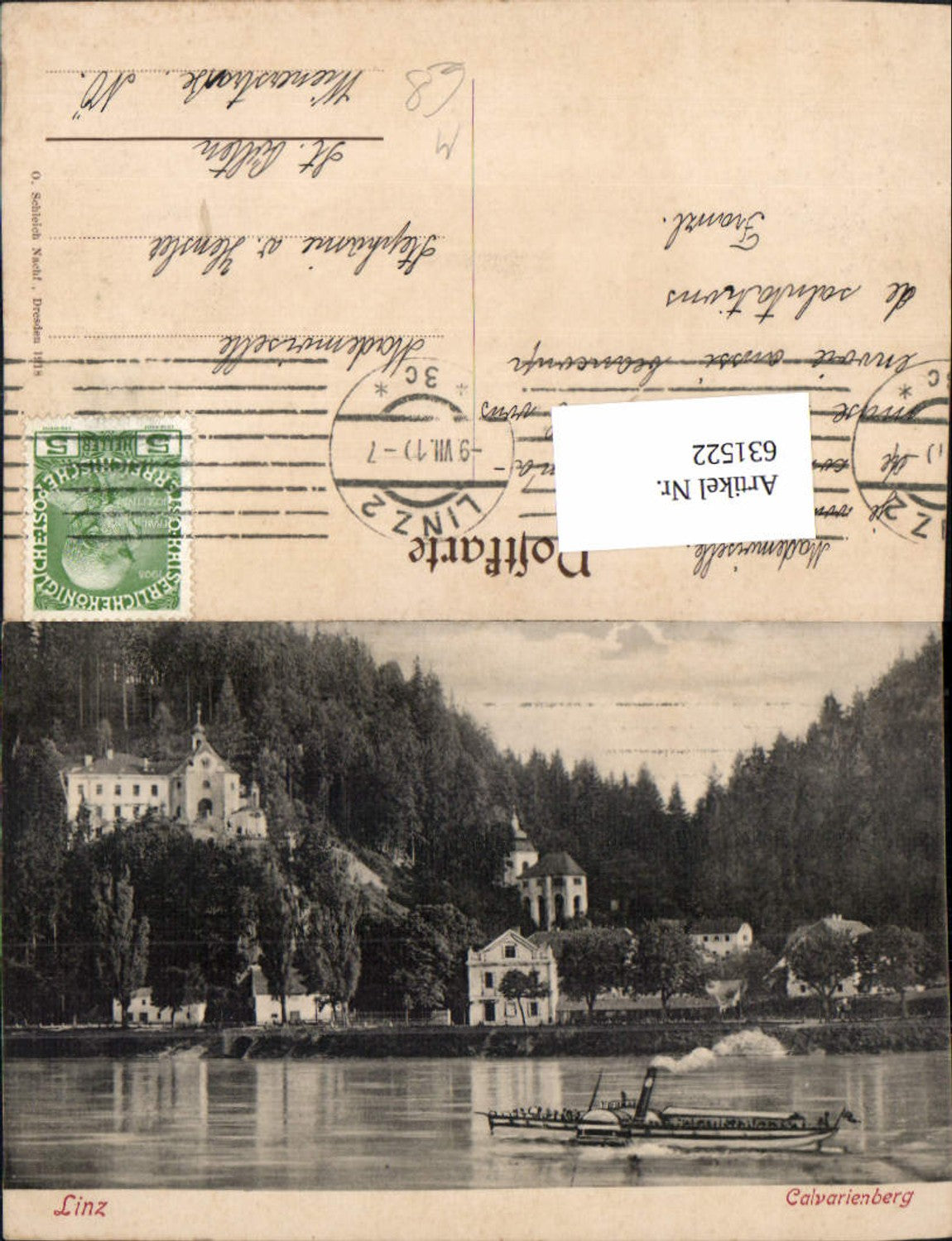 631522,Linz an der Donau Calvarienberg Dampfer 1918 Schiff