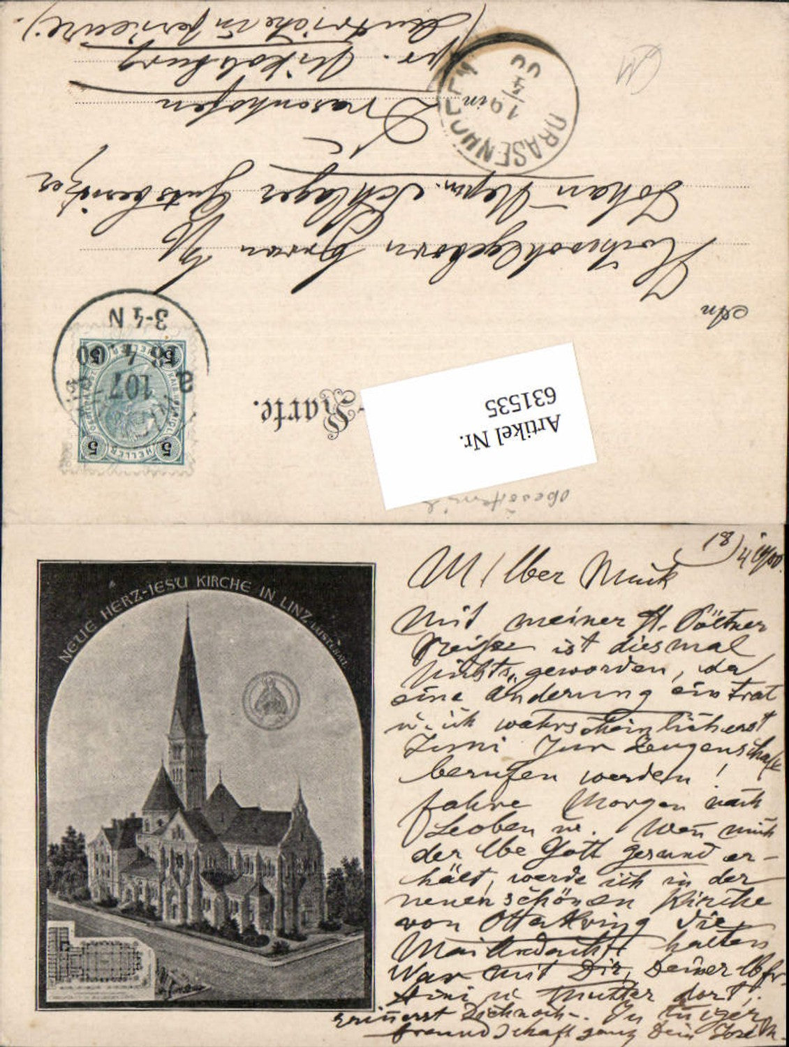 631535,Linz an der Donau Lustenau Neue Herz Jesu Kirche 1900