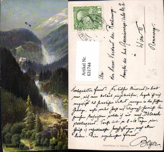 631744,Künstler Ak Krimml Krimmler Wasserfall m. Hofers Gasthof