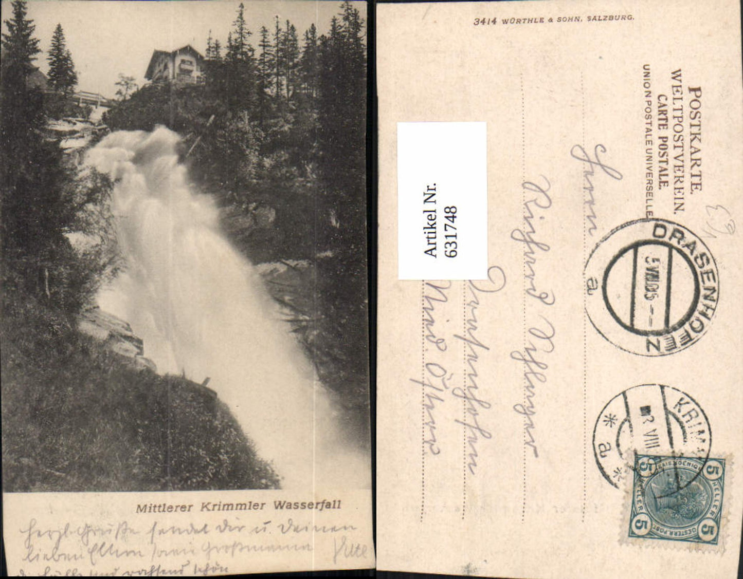 631748,Krimml Mittlerer Krimmler Wasserfall pub Würthle Sohn 3414