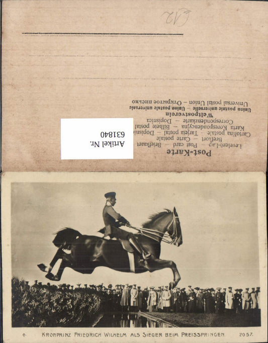 631840,Kronprinz Friedrich Wilhelm als Sieger Preisspringen Reiten Adel Monarchie