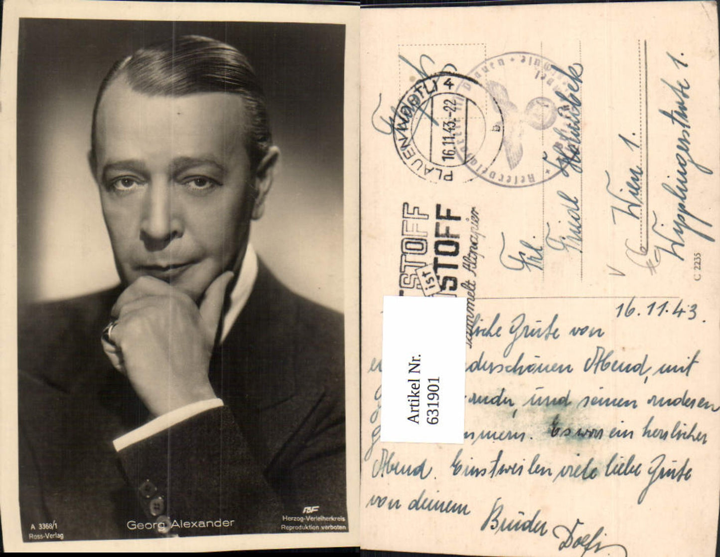 631901,Georg Alexander Schauspieler pub Ross A 3368/1