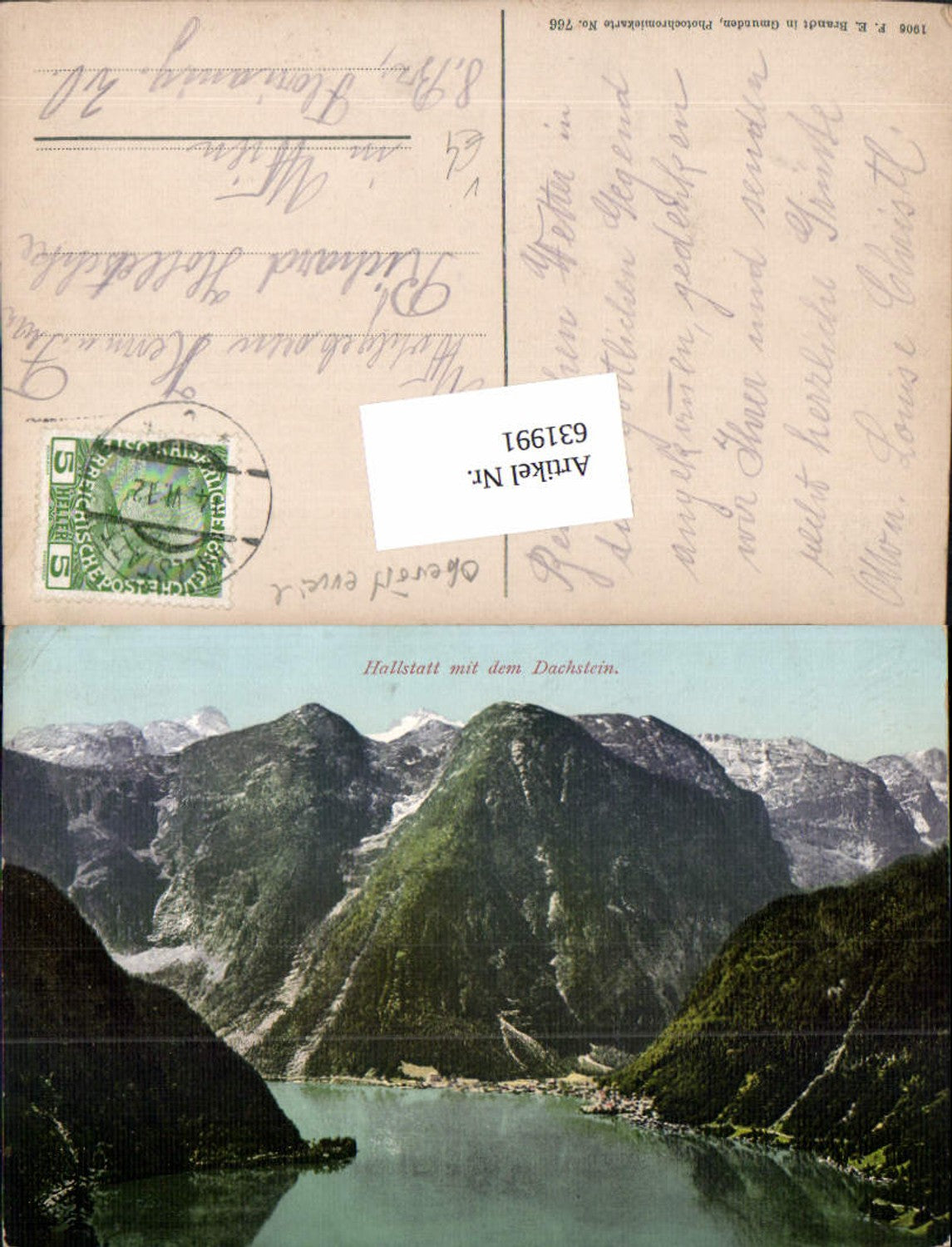 631991,Hallstatt am Hallstättersee m. Dachstein pub Brandt 766
