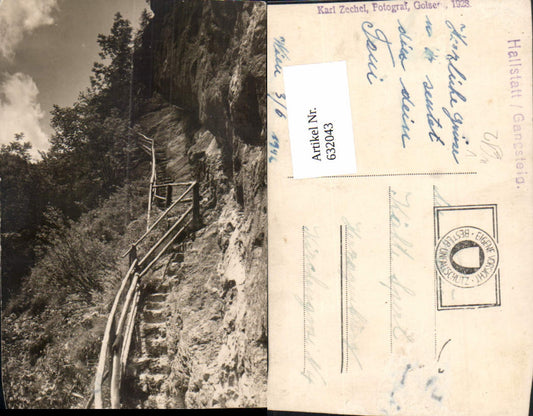 632043,tolle Foto-AK Hallstatt Gangsteig 1928 pub Karl Zechel Fotograf Goisern