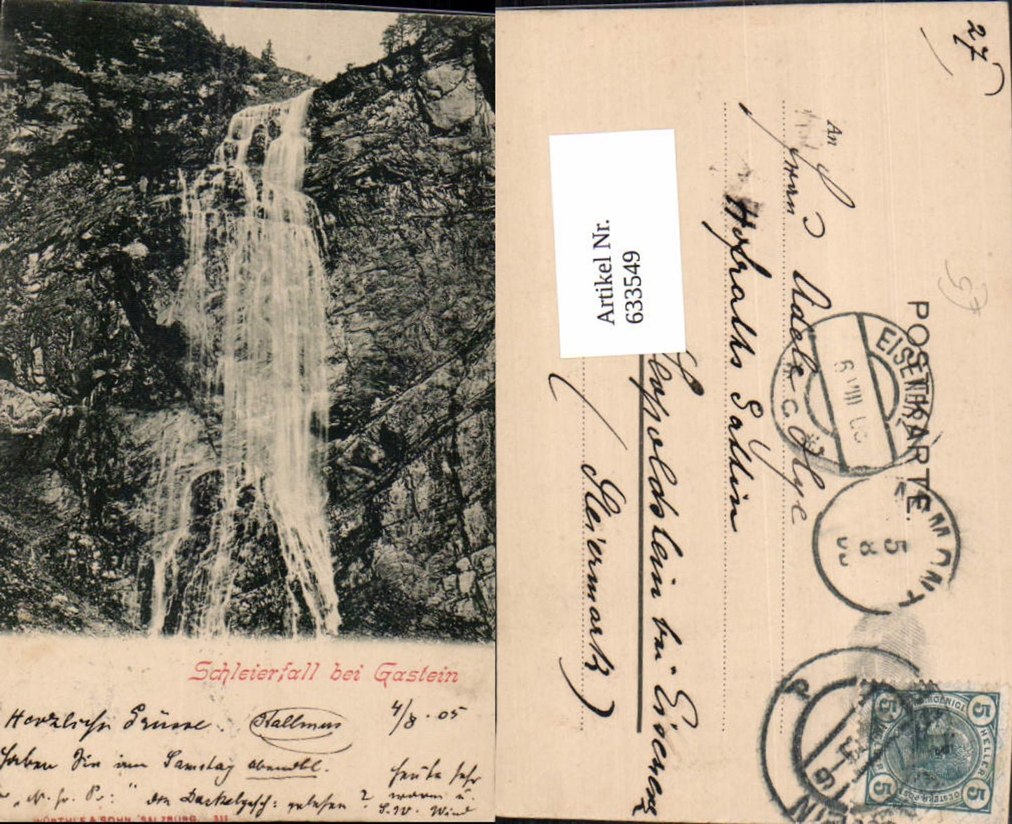 633549,Badgastein Bad Gastein Wasserfall 1905 pub Würthle 311