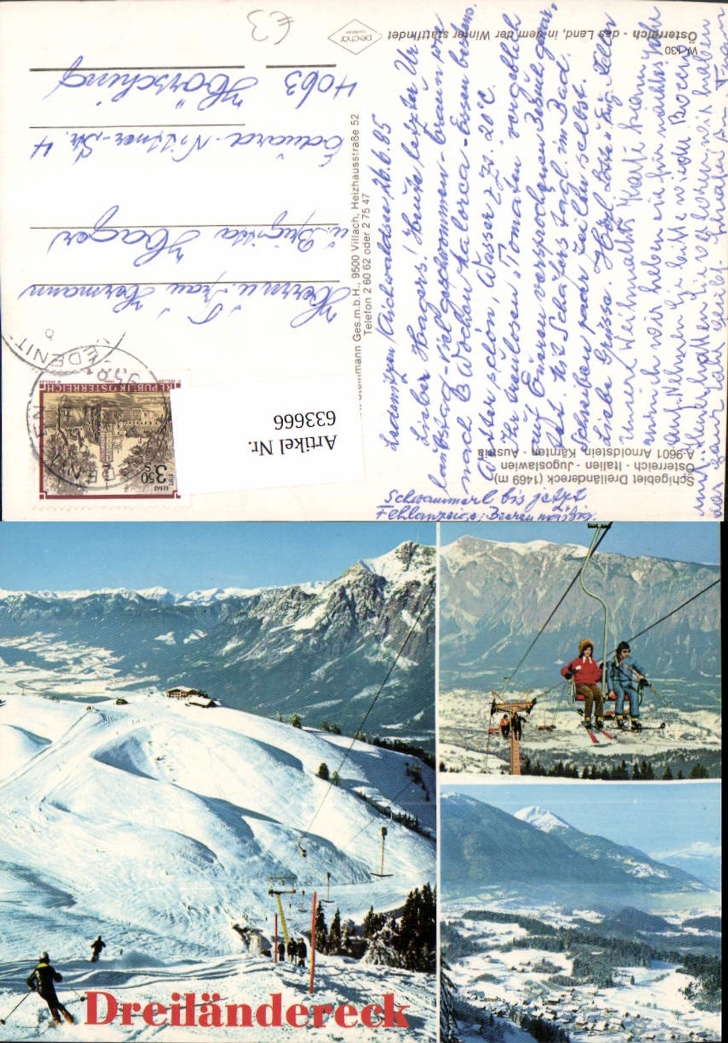 633666,Mehrbild Ak Schigebiet Dreiländereck Arnoldstein Wintersport