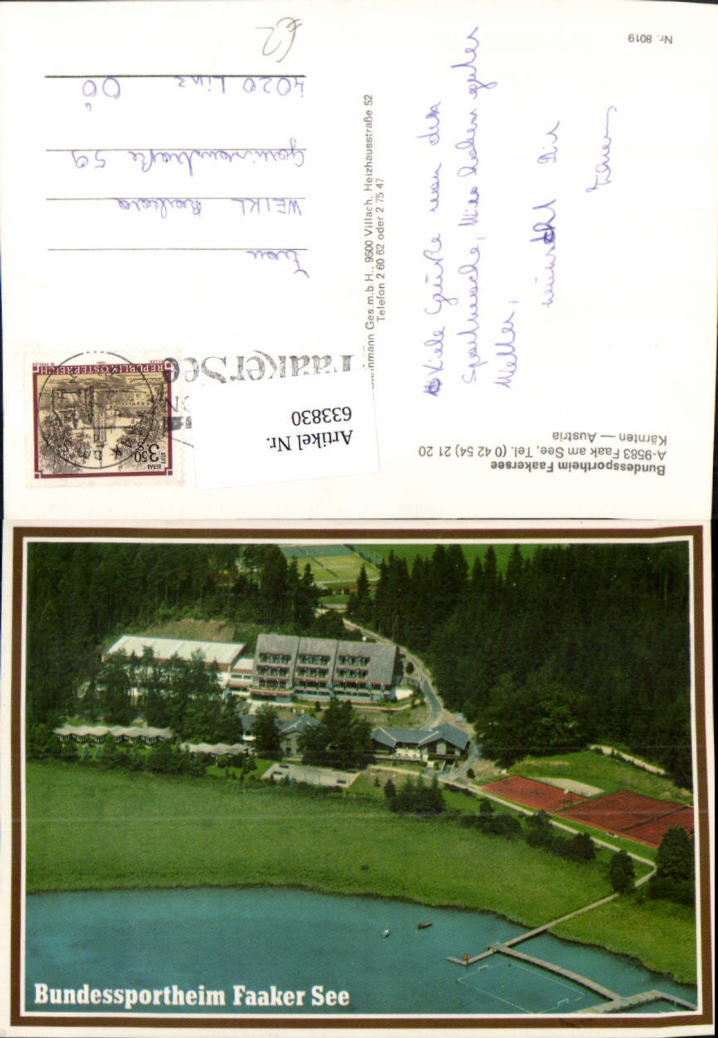 633830, Aerial view of the Bundessportheim Faakersee Faak a. Lake Finkenstein on Lake Faak