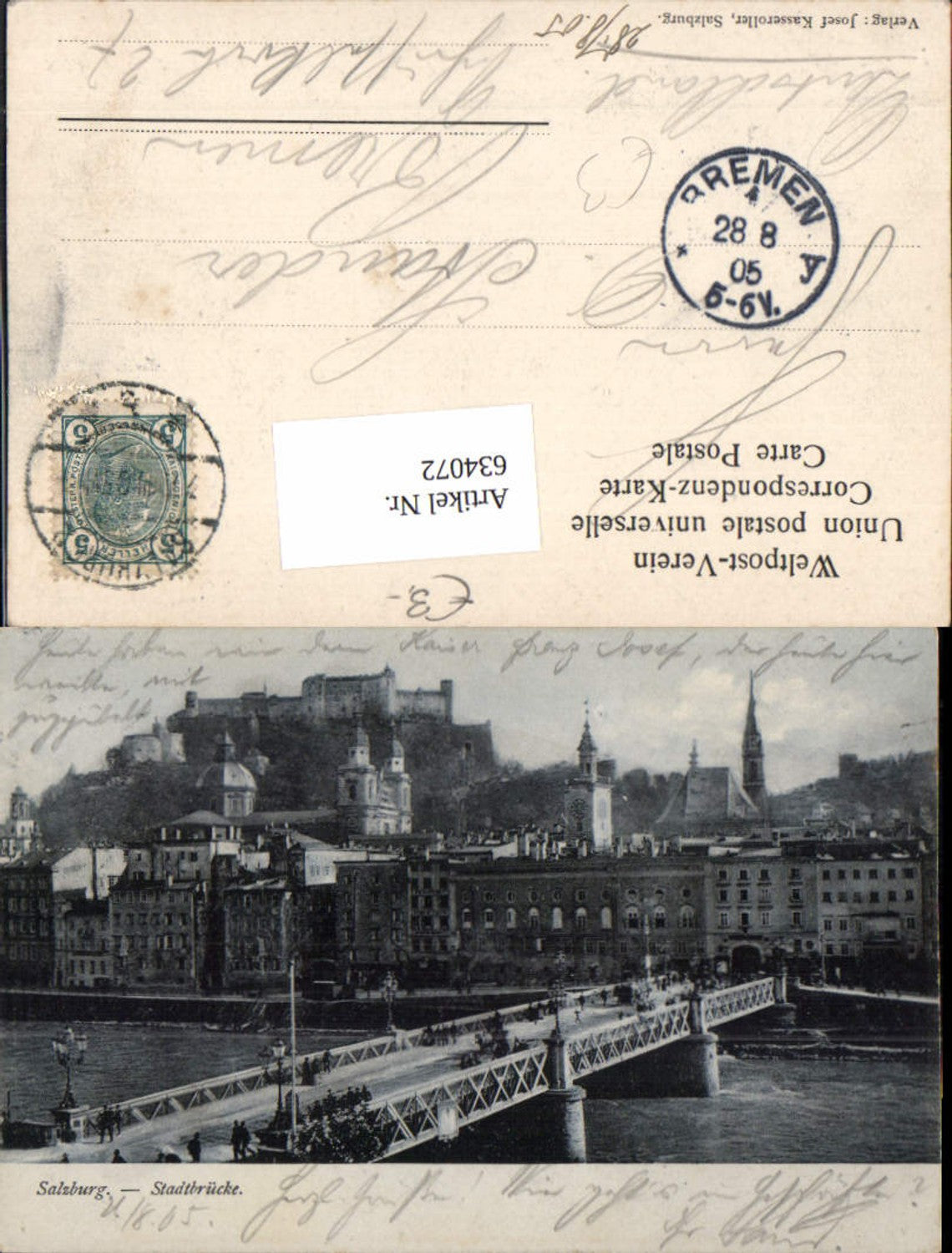 634072,Salzburg Stadt Brücke Staatsbrücke Stadtbrücke pub Kasseroller