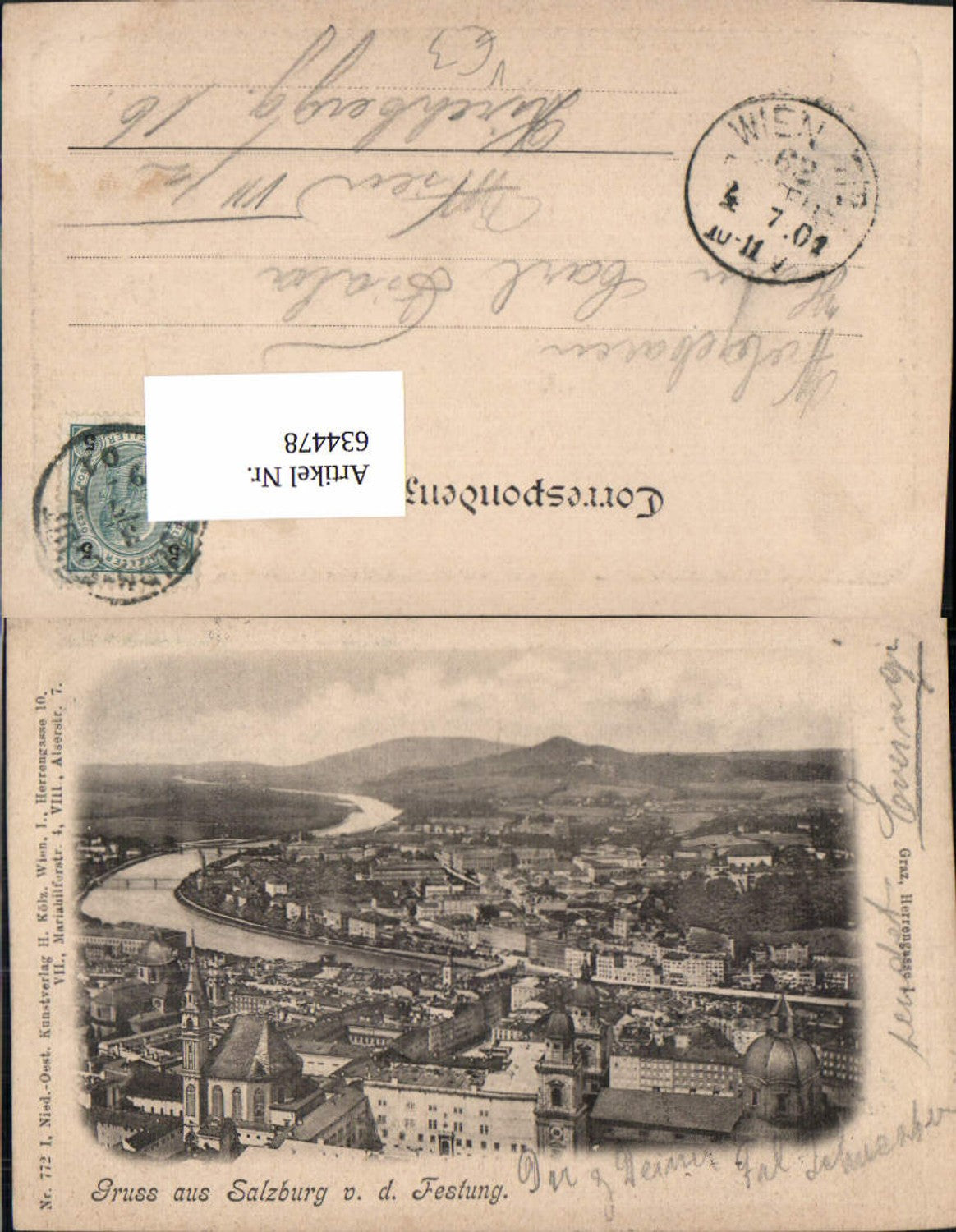 634478,Litho Salzburg v. d. Festung pub H. Kölz 772 I