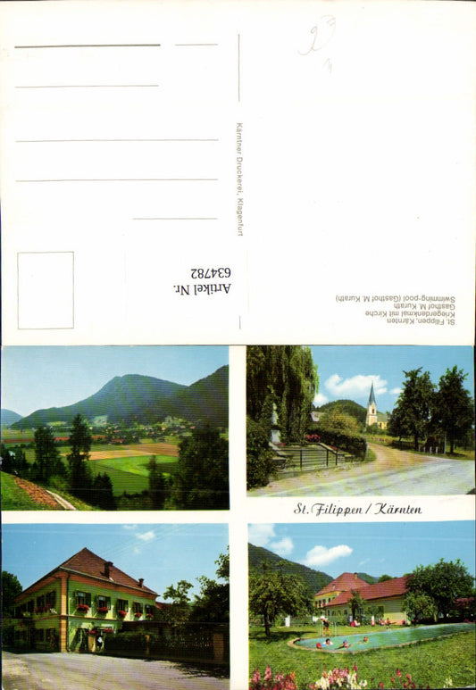 634782,Mehrbild Ak St Filippen Brückl Kriegerdenkmal Kirche Gasthof Kurath Schwimmbad