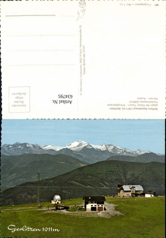 634795,Arriach Stifters Gipfelhaus Gerlitzen geg. d. Hohen Tauern Ankogelgruppe Hochalmspitze