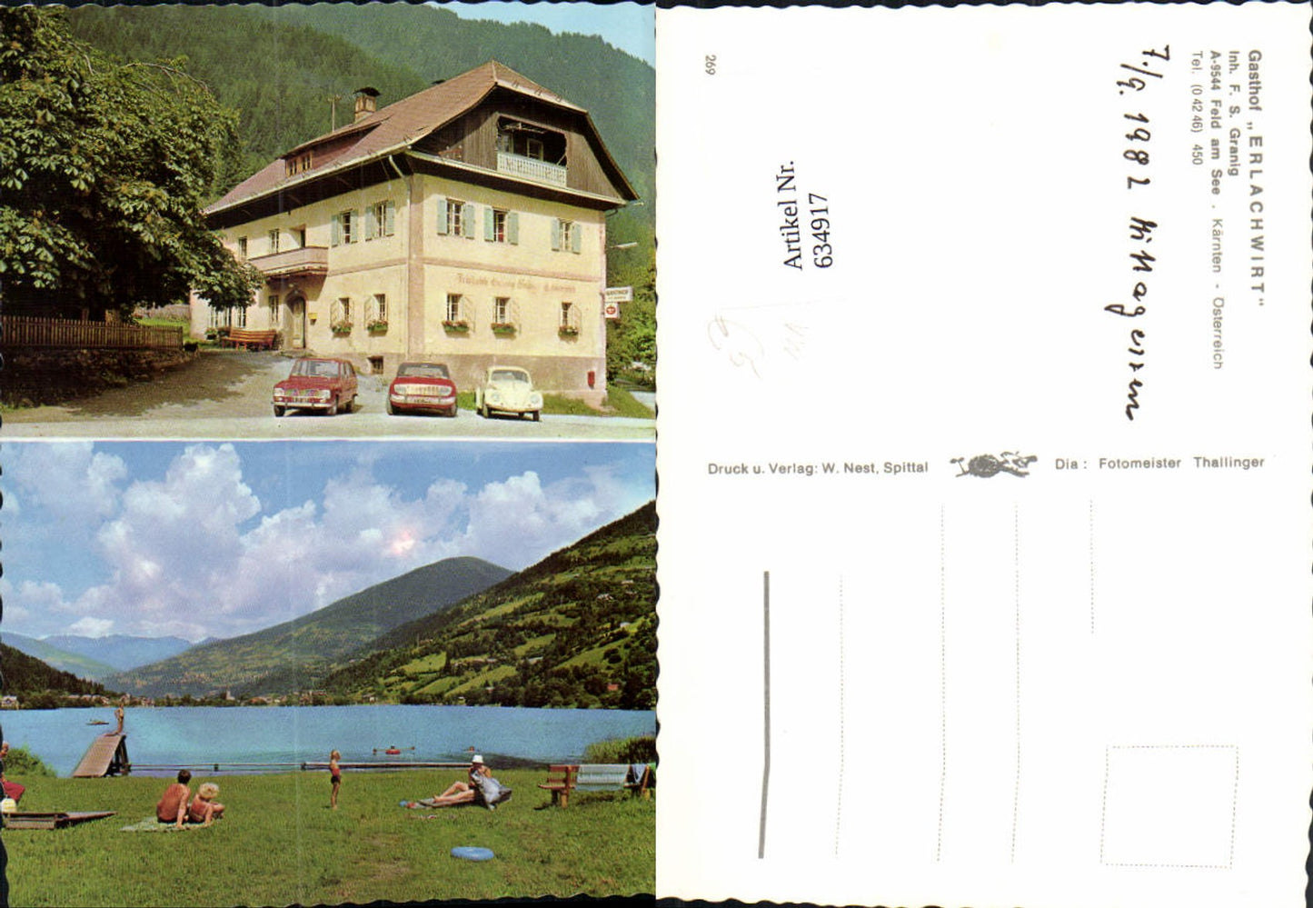 634917,Mehrbild Ak Feld a. See Gasthof Erlachwirt VW Käfer
