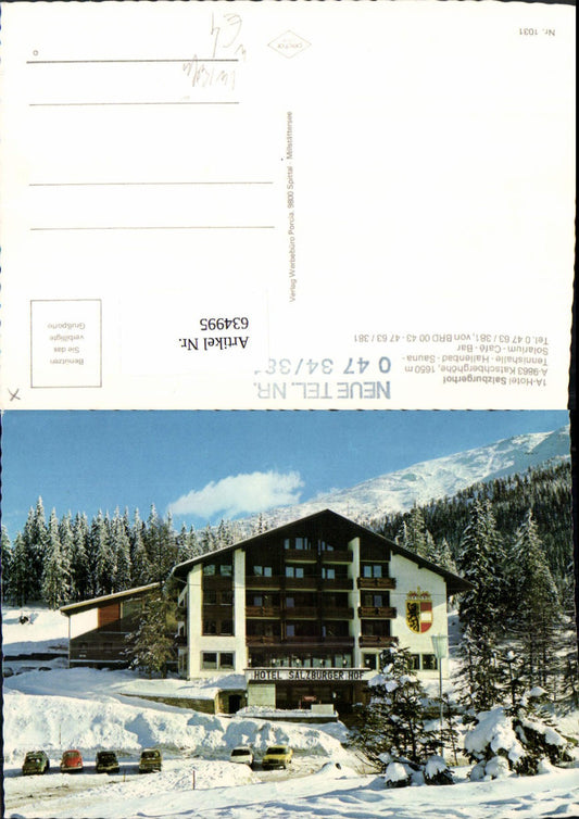 634995,Rennweg am Katschberg Katschberghöhe Hotel Salzburgerhof Winteransicht VW Käfer