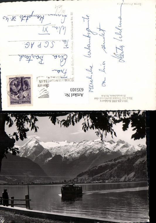 635103,Foto Ak Zell am See Zeller See Blick v. Thumersbach auf d. Kitzsteinhorn Schiff Dampfer