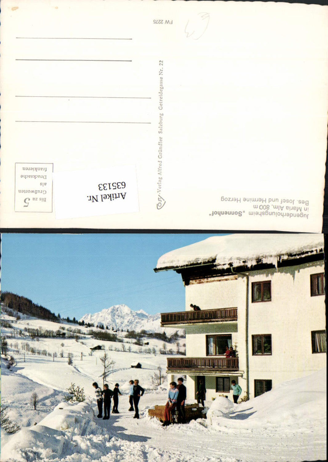 635133,Maria Alm a. Steinernen Meer Jugenderholungsheim Sonnenhof Winteransicht m. Kinder
