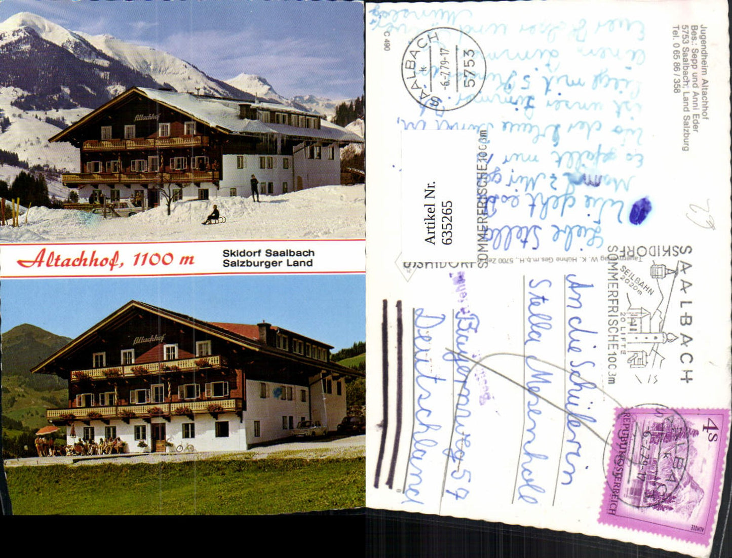 635265,Mehrbild Ak Saalbach-Hinterglemm Altachhof Sommer u. Winteransicht