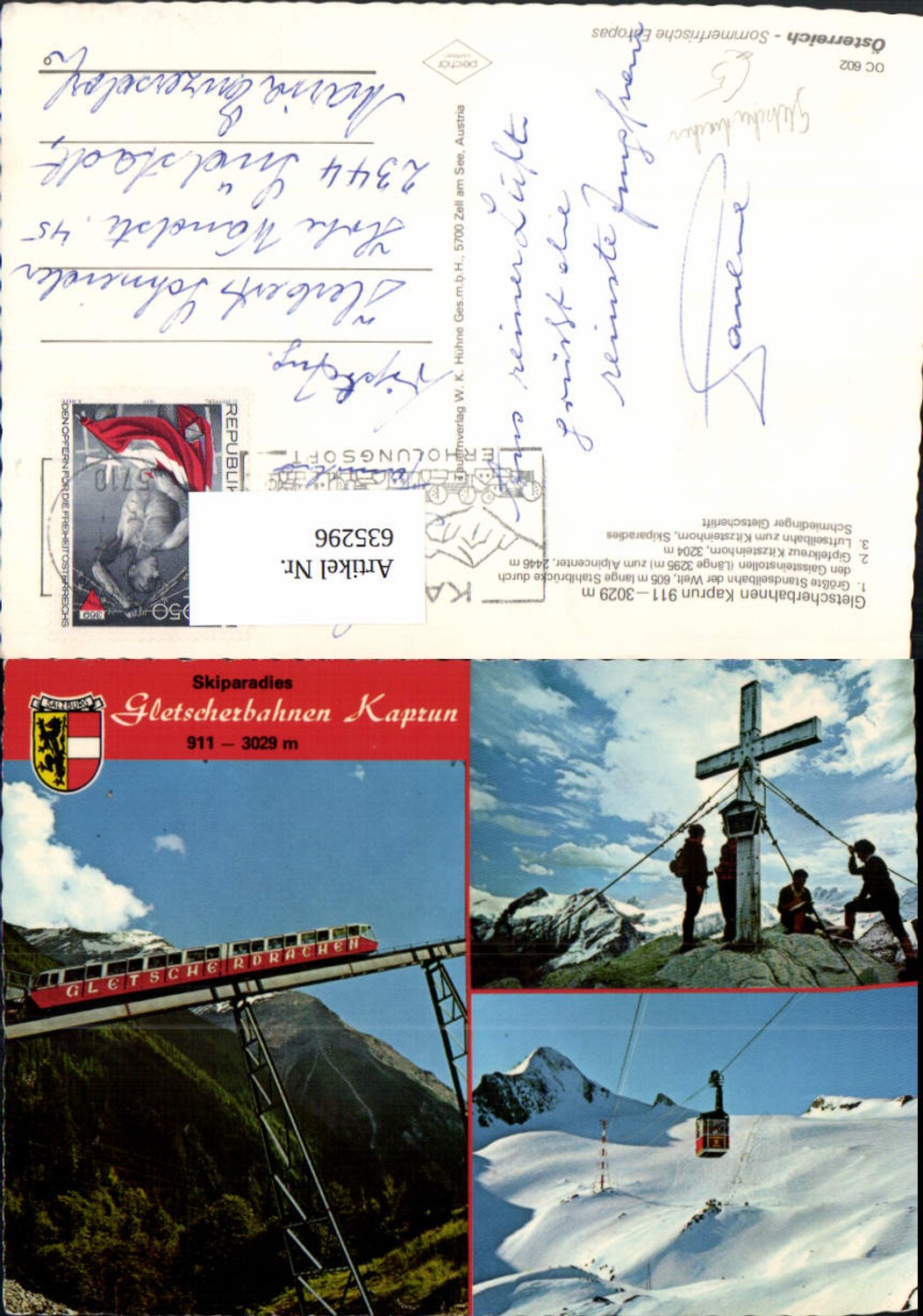 635296,Mehrbild Ak Kaprun Gletscherbahn Gletscherdrache Gipfelkreuz Seilbahn Gondel