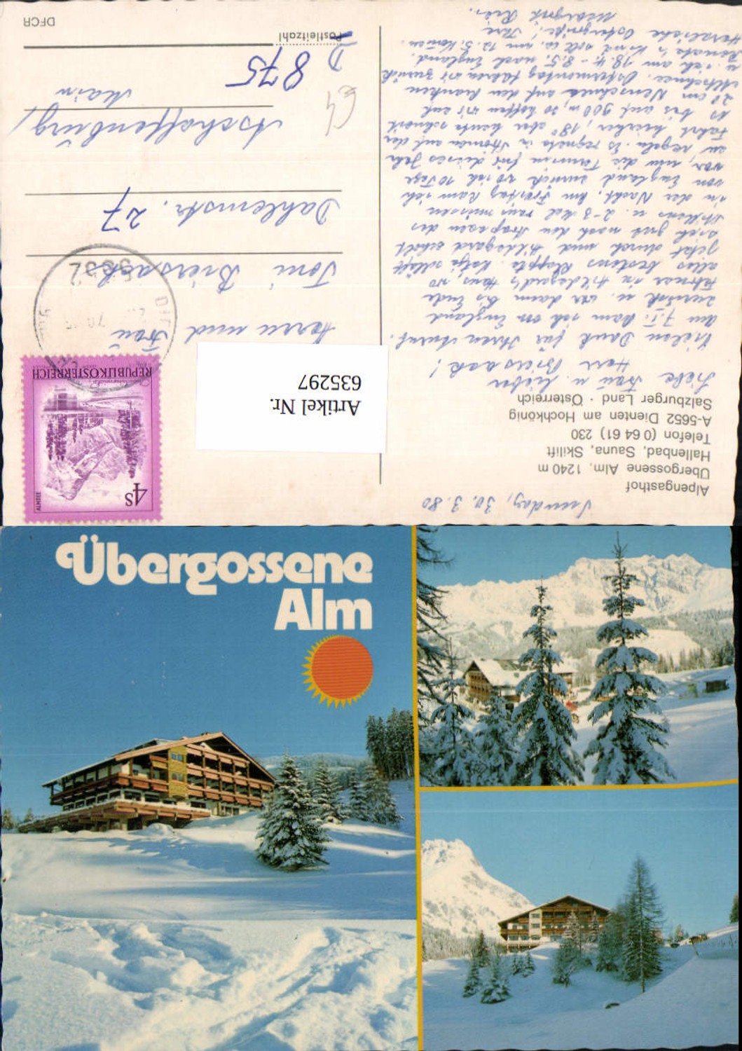 635297,Mehrbild Ak Dienten a. Hochkönig Alpengasthof Übergossene Alm Winteransicht