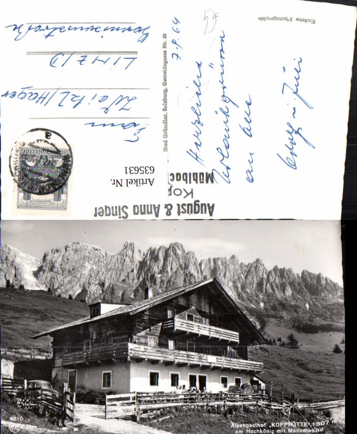 635631,Foto Ak Mühlbach am Hochkönig Alpengasthof Kopphütte m. Manndlwand Hochkönig