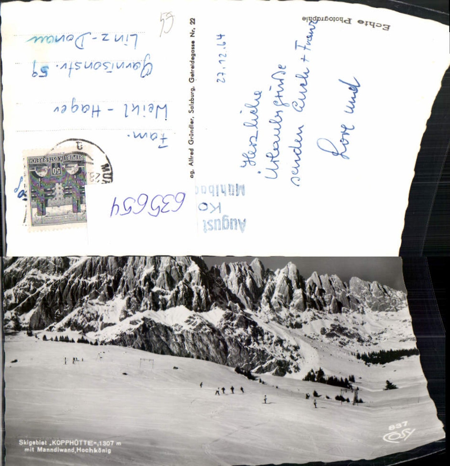 635654,Foto Ak Skigebiet Kopphütte m. Manndlwand Mühlbach a. Hochkönig Wintersport