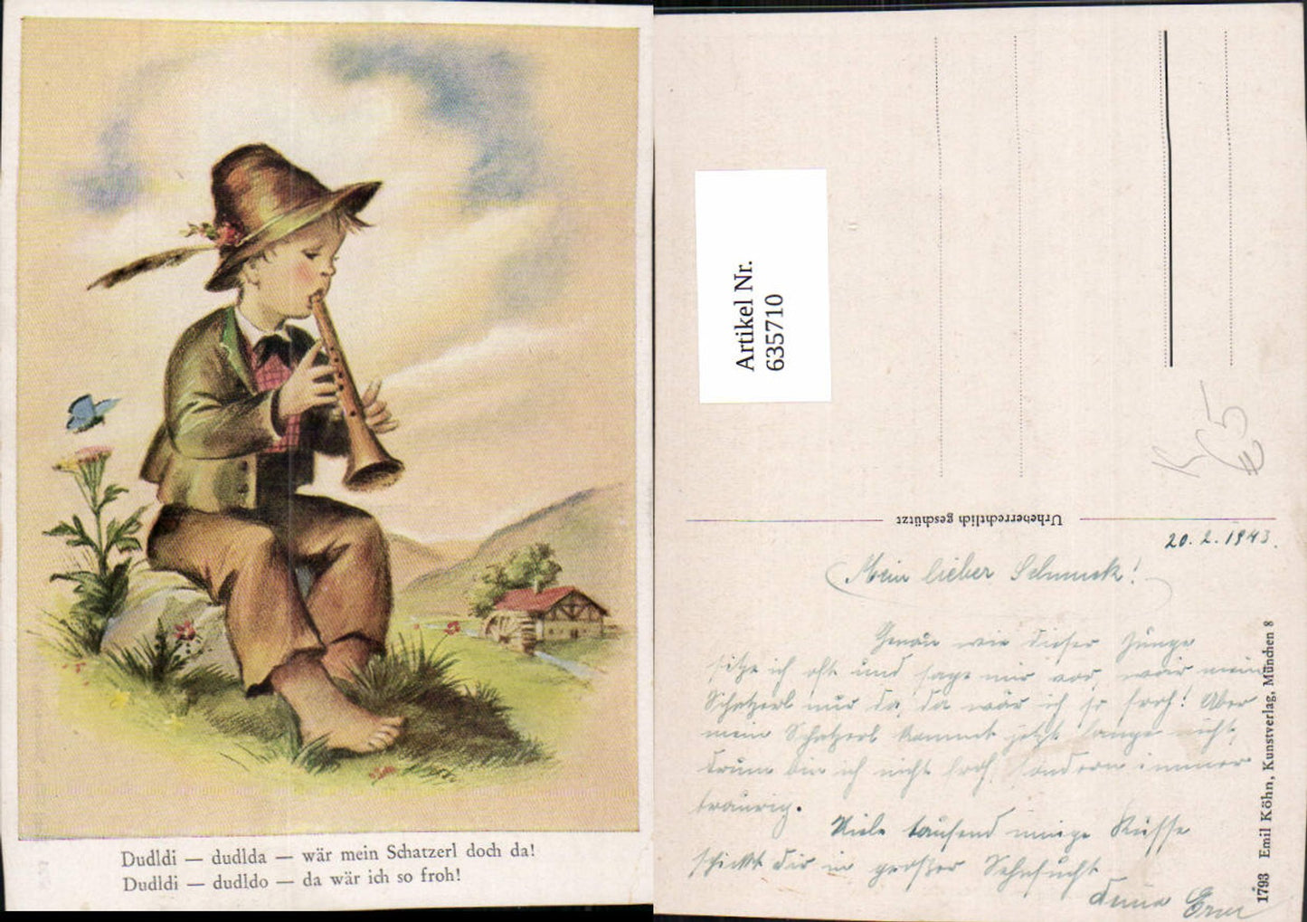 635710,Künstler Ak Bub Junge spielt Flöte Dudldi dudlda pub Emil Köhn 1793