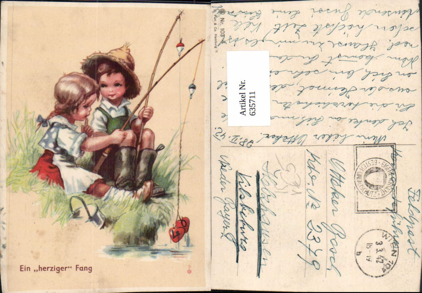 635711, Artist Ak A heartwarming catch Children Fishing pub C. Pahl Co 103/4