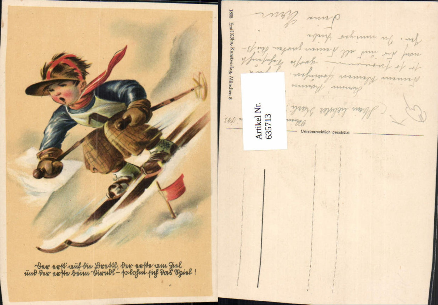 635713,Künstler Ak Junge Bub Schi Ski Wintersport pub Emil Köhn 1835