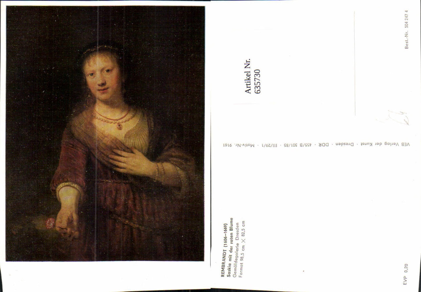 635730,Künstler Ak Rembrandt Saskia mit der roten Blume Frau Portrait