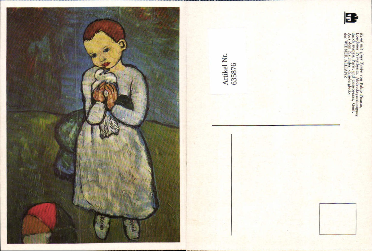 635876,Künstler Ak Pablo Picasso Kind mit einer Taube