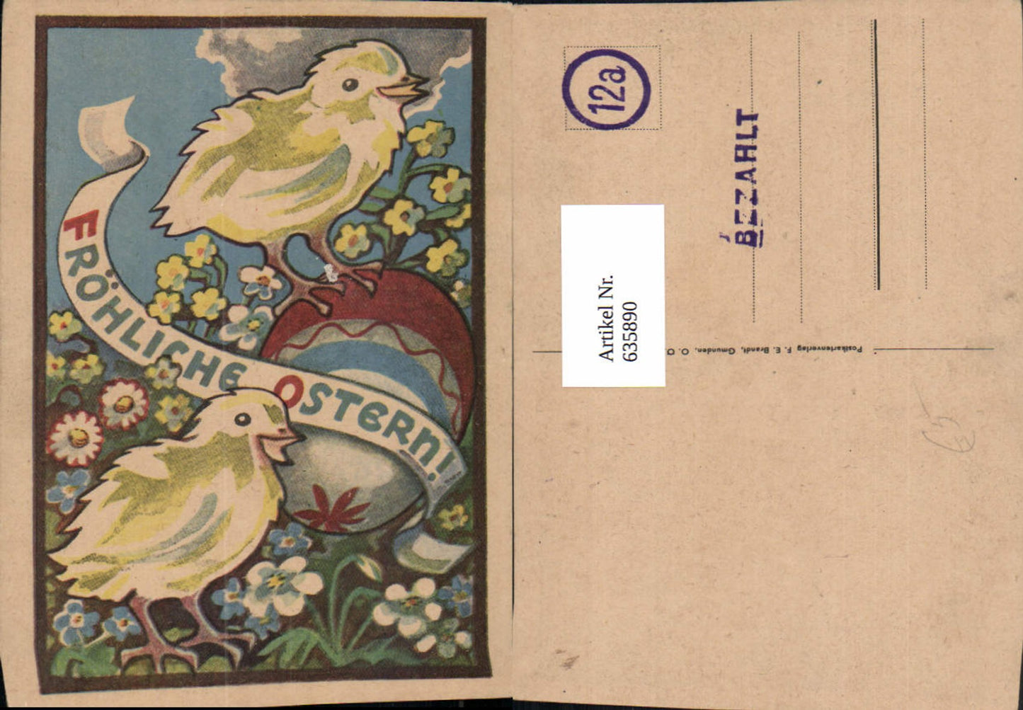 635890,Künstler Ak Küken Osterei Ostern Blumen