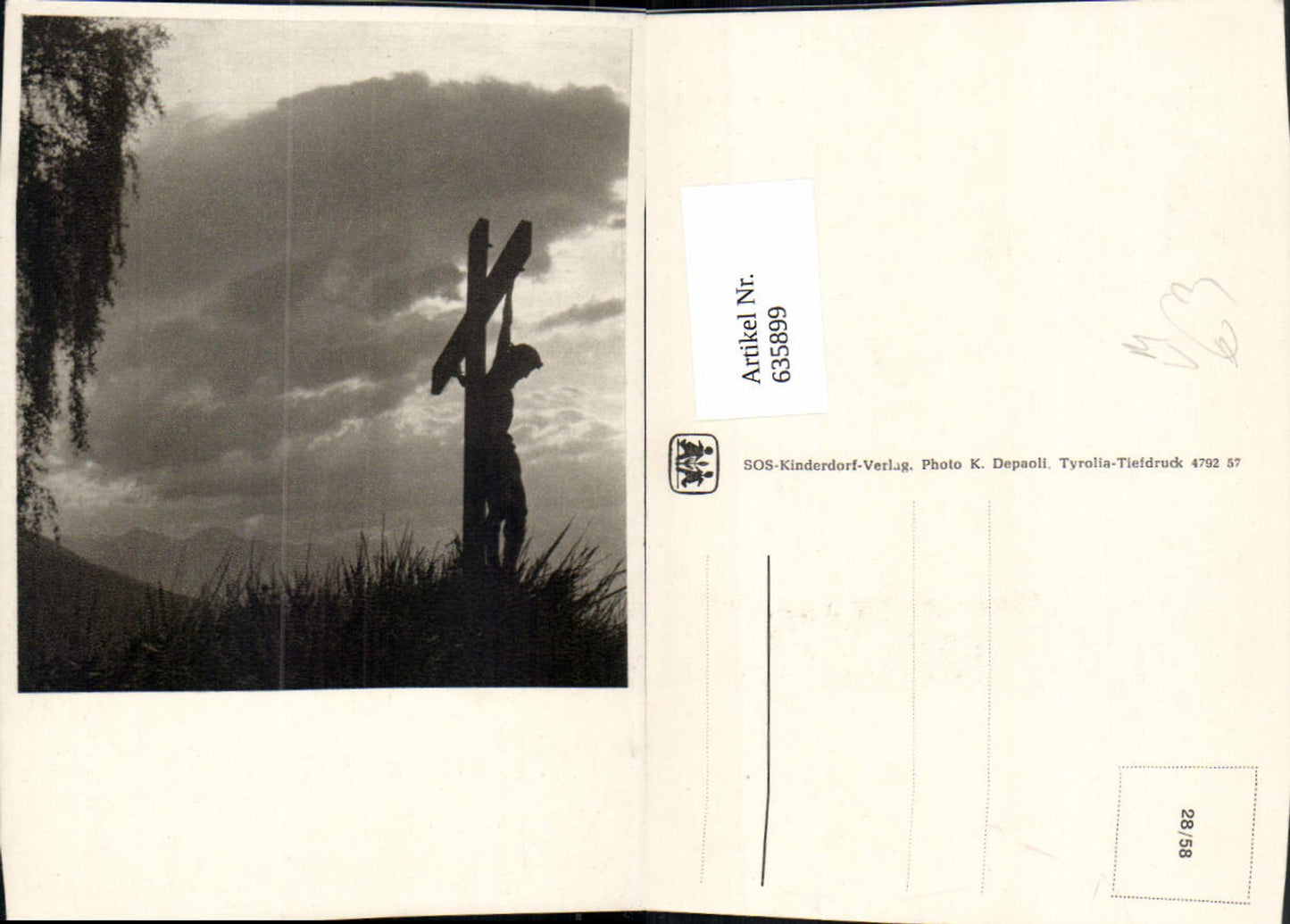 635899,Künstler Ak Kreuz Wegkreuz Landschaft pub SOS Kinderdorf 28/58