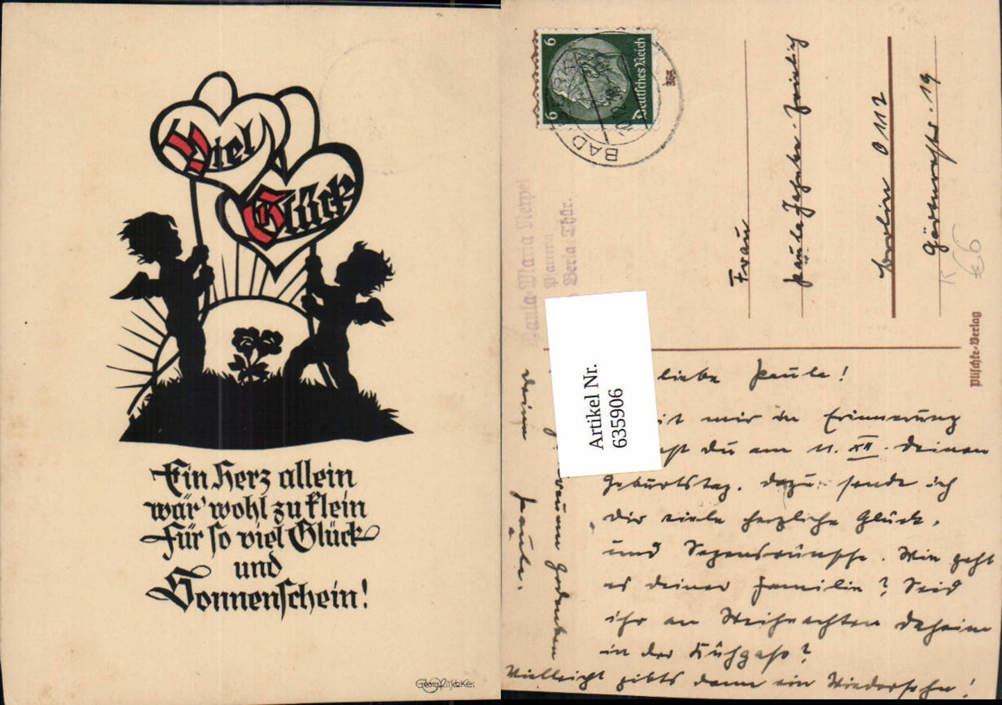 635906,Künstler Ak Scherenschnitt Georg Ritschke Viel Glück Spruch