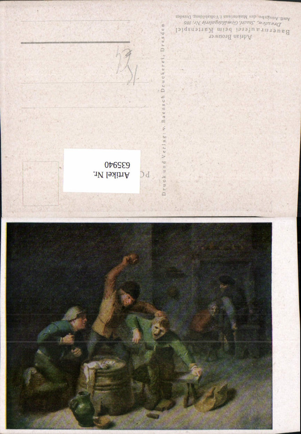 635940,Künstler Ak Adrian Brouwer Bauernrauferei b. Kartenspiel