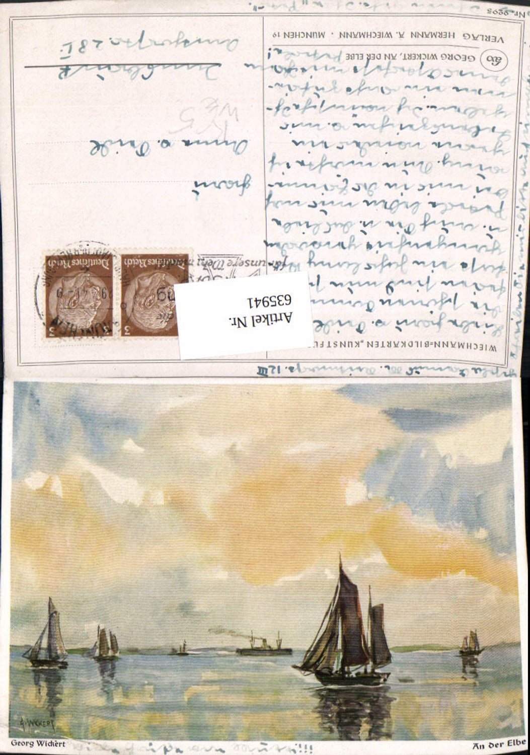635941,Künstler Ak Georg Wickert An der Elbe Segelschiffe Segelboote Brunsbüttel